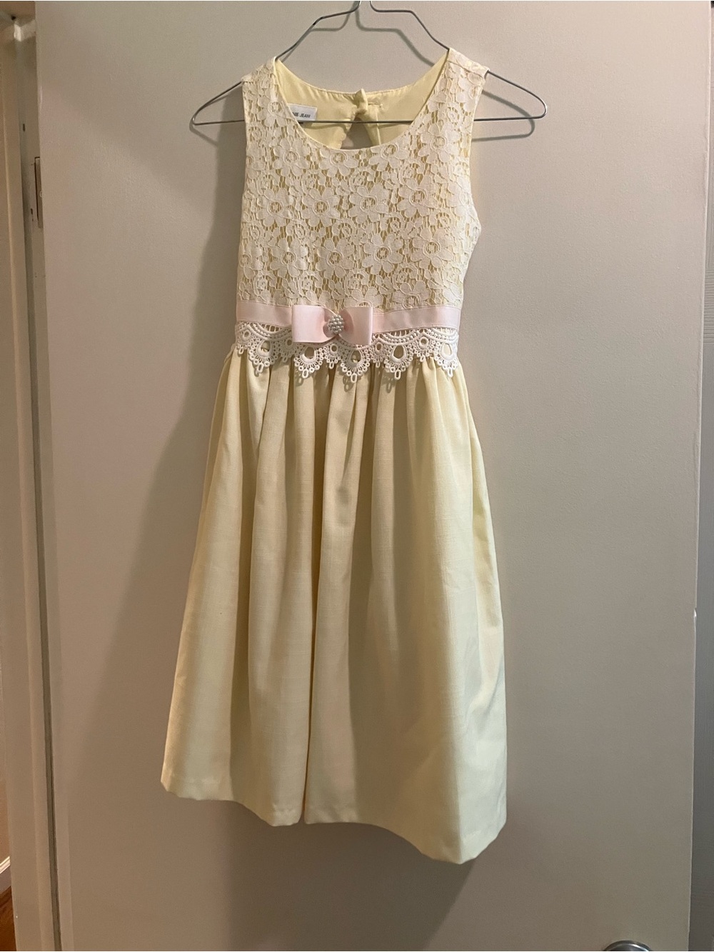 Bonnie Jean Yellow Lace Bodice Dress with Pink Bow